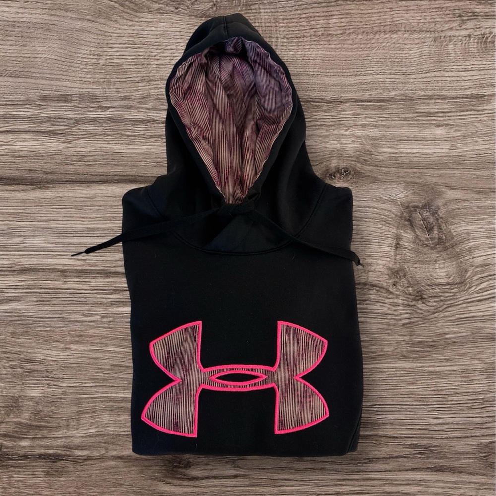Under Armour Black Hoodie with Vibrant Pink Emblem